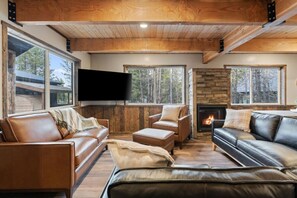 Smart TV, fireplace, video games, table football