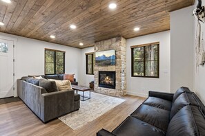 Smart TV, fireplace, video games, foosball