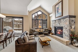 Smart TV, fireplace, DVD player, books