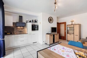 Fridge, oven, stovetop, coffee/tea maker