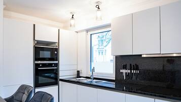 Microwave, oven, dishwasher, coffee/tea maker