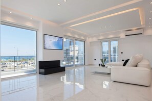 TV, fireplace - Modern Luxury Athens Riviera Apt with Sea View (Alimos)