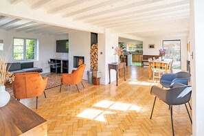 Una televisión, una chimenea