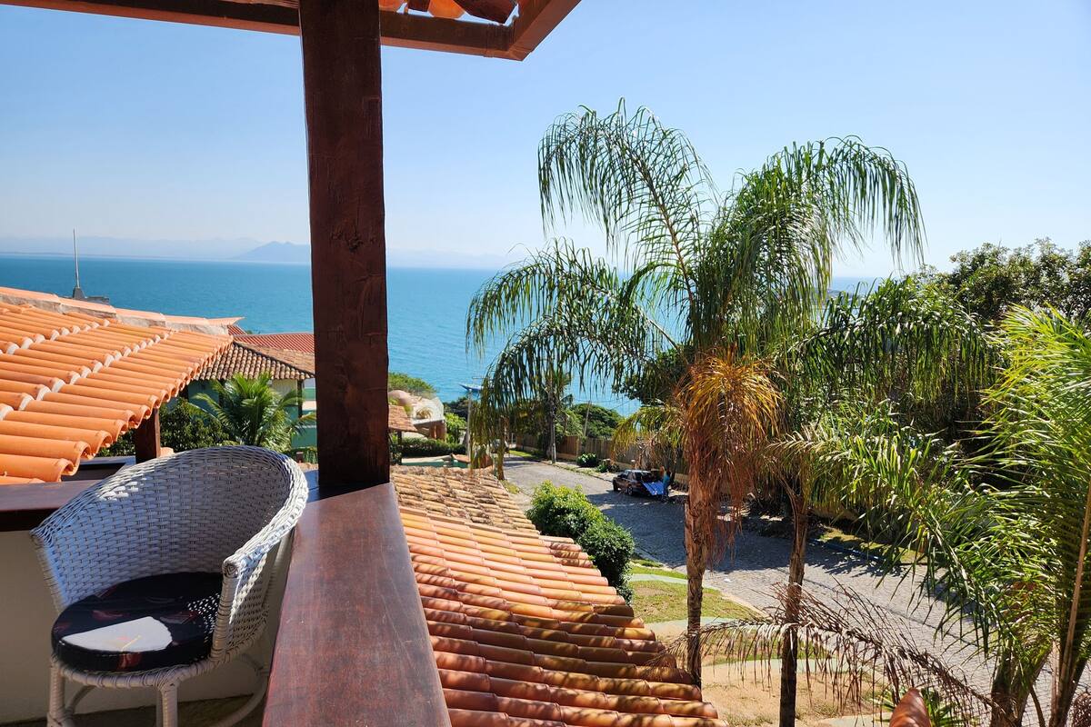 Quarto casal, 1 cama de casal, vista para o mar | Roupas de cama antialérgicas, edredons de pluma, frigobar