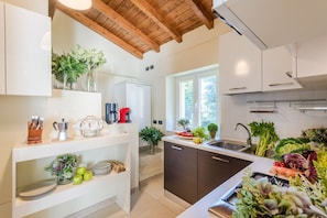 Fridge, microwave, oven, dishwasher