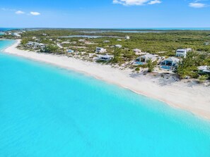 On the beach, sun loungers, beach towels