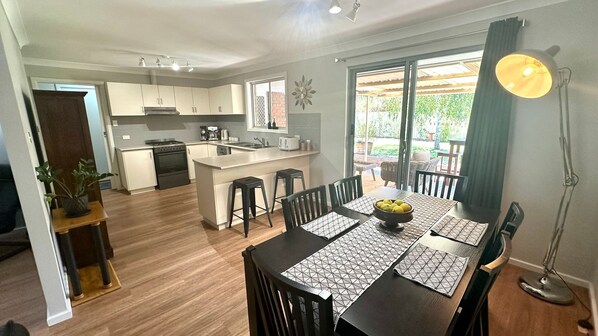 Microwave, oven, dishwasher, high chair