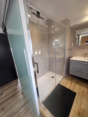 Douche, sèche-cheveux, serviettes fournies, papier toilette