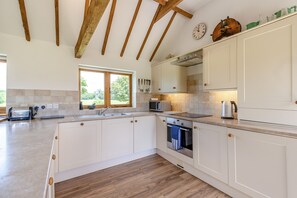 Fridge, oven, dishwasher, high chair