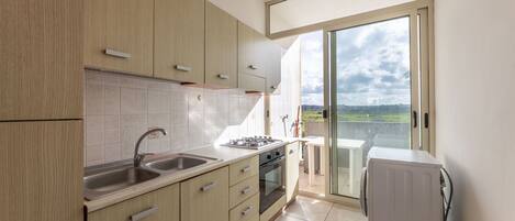 Fridge, oven, stovetop, coffee/tea maker