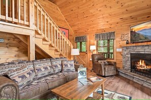 Smart TV, fireplace, video games, DVD player