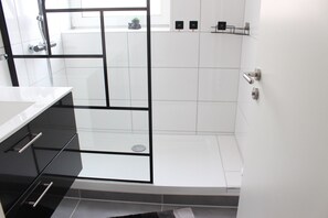Dusche, Haartrockner, Handtücher, Seife