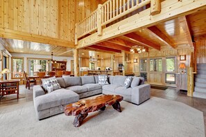 Cabin, Multiple Beds, Hot Tub, Beach View (2471) | Living area | Fireplace