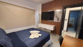 Desk, blackout curtains, iron/ironing board, free WiFi