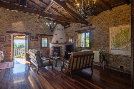 TV, fireplace, DVD player. Country House 'Fuenternilla' with Mountain View, Private Terrace and Wi-Fi