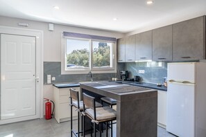 Fridge, oven, stovetop, coffee/tea maker