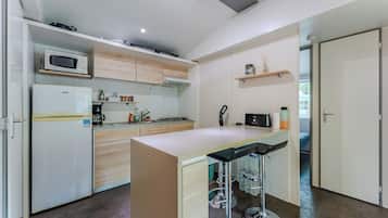 Réfrigérateur, micro-ondes, plaque de cuisson, cafetiÚre/bouilloire