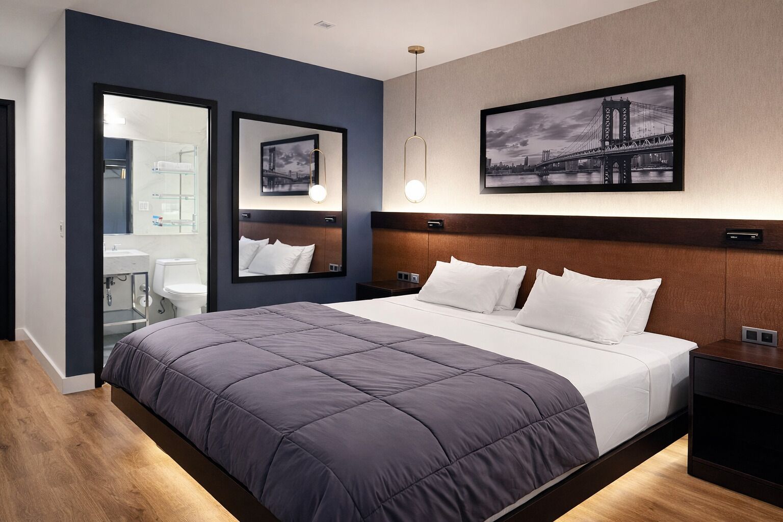 Enkeltrom – deluxe | Skrivebord, skrivebord for bærbar PC og wi-fi (inkludert)