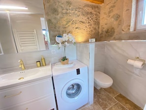 Shower, hair dryer, towels, soap - Bed & Breakfast avec salon, kitchinette, terrasse, jardin privé et clos (Lasserre)