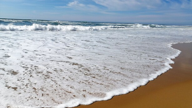 A beach with waves approaching the shore. - Renovated Apartment in Seignosse Penon - Walk to Beach & Shops, Free Parking, Wi-Fi (Seignosse)