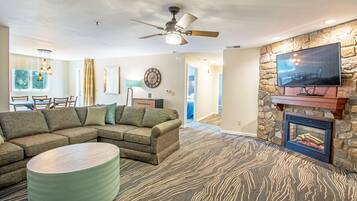 TV, fireplace, DVD player