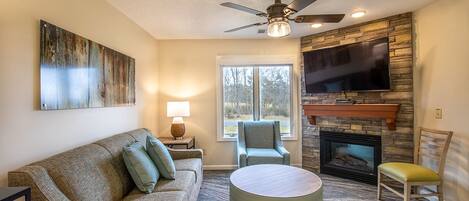 TV, fireplace, DVD player