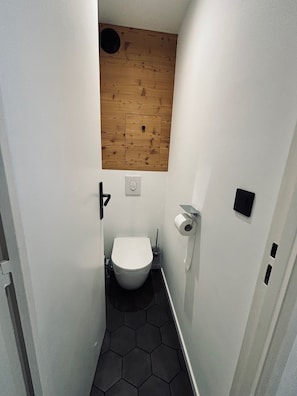 Hair dryer, towels, toilet paper