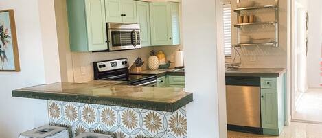 Fridge, microwave, oven, toaster