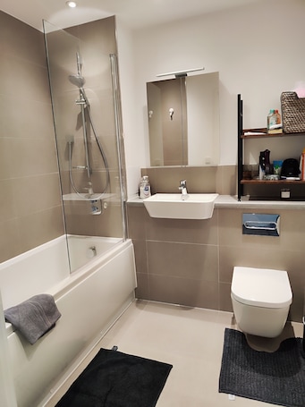 Hair dryer, towels, soap, toilet paper. Spare Bedroom, Wembley Stadium