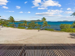 On the beach, sun-loungers, beach towels