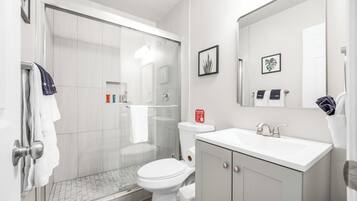 Shower, towels, soap, shampoo