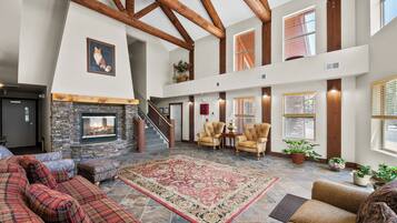 Smart TV, fireplace, table tennis, books