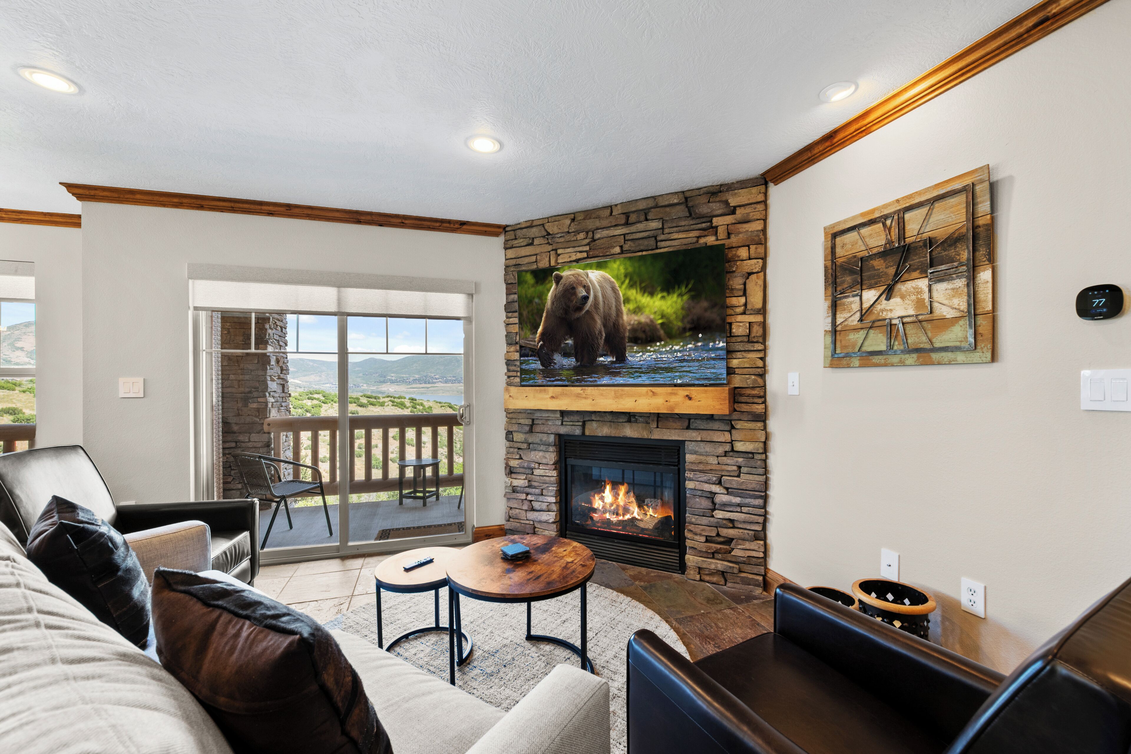 Smart TV, fireplace, ping pong, books