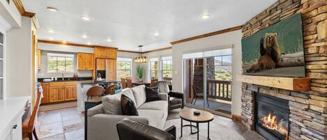 Smart TV, fireplace, table tennis, books