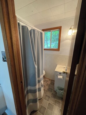 Shower, soap, shampoo, toilet paper