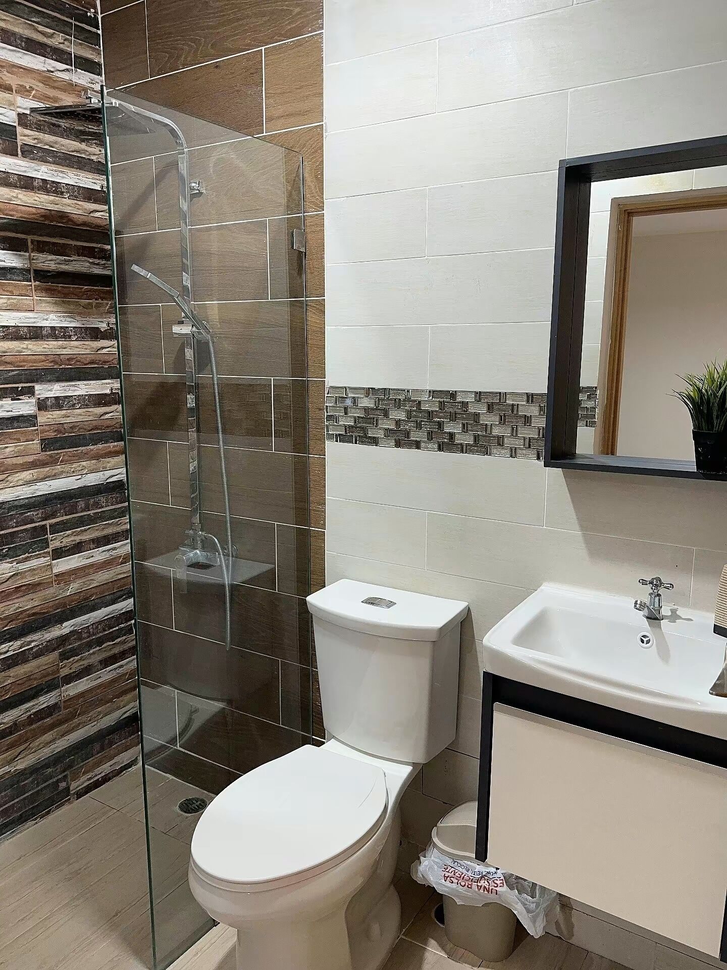 Ducha, secador de pelo, toallas, jabón