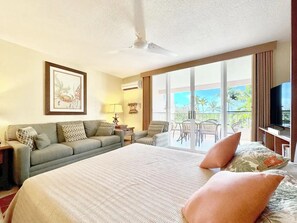 Smart TV, DVD player, books, music library