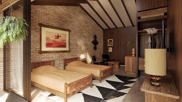 家庭双人房, 花园景观 | 迷你吧、遮光窗帘、熨斗/熨板、免费 WiFi