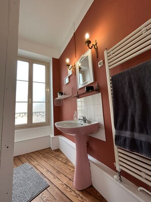 Hair dryer, towels, toilet paper