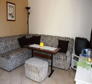 Bungalow | Living room | Fireplace - Doppelhaushaelfte, Twietfort (Ganzlin)