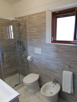 Dusche, Haartrockner, Bidet, Handtücher