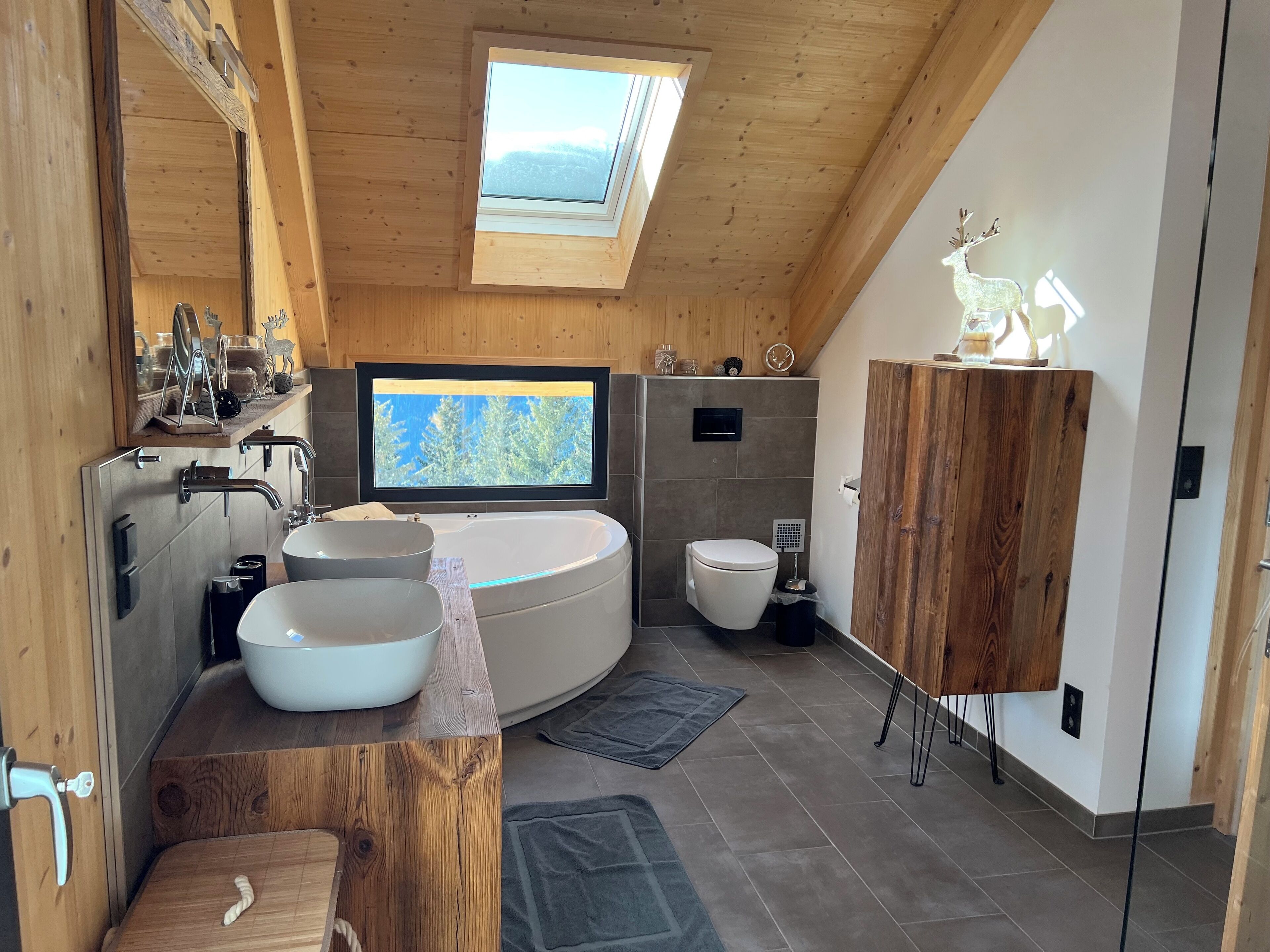 Shower, jetted tub, hair dryer, towels