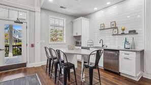 Fridge, dining tables
