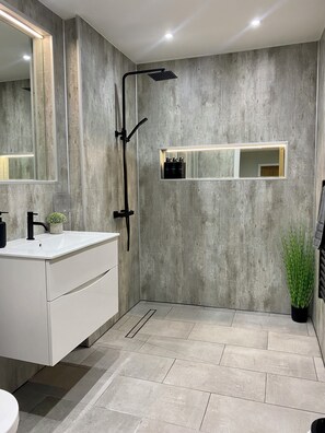Dusche, Haartrockner, Handtücher, Seife