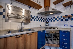 Appartement, balkon | Privékeuken | Een koelkast met diepvriezer, een oven, een kookplaat, een vaatwasser