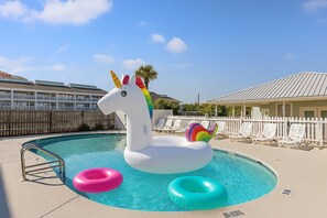 Outdoor pool - PCB Condo - Pool, 3-Min Walk to Beach, King Bed, WiFi, Coffee Bar & Beach Gear! (Panama City Beach)