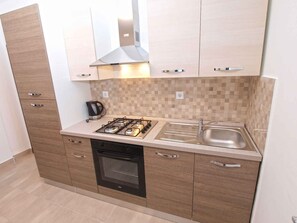 Fridge, oven, stovetop, cookware/dishes/utensils