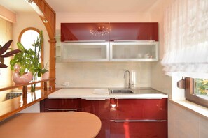 Fridge, oven, stovetop, cookware/dishes/utensils