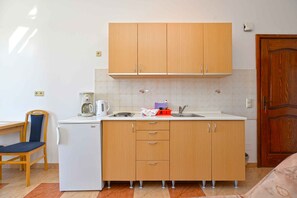 Fridge, stovetop, cookware/dishes/utensils