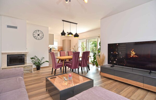 TV, fireplace